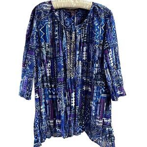 Gloria Vanderbilt Ladies Dress Top, Size Small, Blue,White,Purple Colors, Beaded